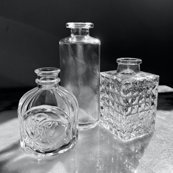 Gorgeous Set 3 Vintage Style Boho Clear Glass Bud Vases Cameo Decor Cut Embossed - Picture 6 of 11